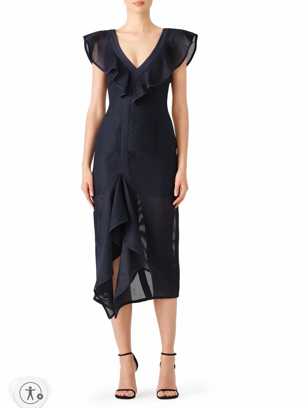 KEEPSAKE the Label Navy Blue Midi Dress with Ruffle V-Neck